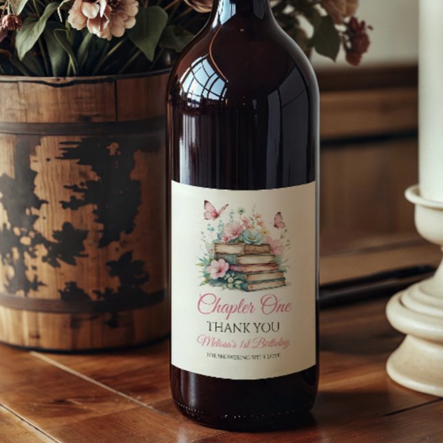 Chapter One 1st Girl Book Theme First Birthday Wine Label (Creator Uploaded)