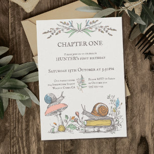 Chapter ONE Baby is turning ONE snails woodland Invitation