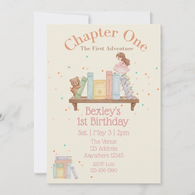 Chapter One, First Adventure, 1st Birthday Girl Invitation (Front)