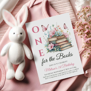 Chapter One For The Books Pink Girl First Birthday Invitation