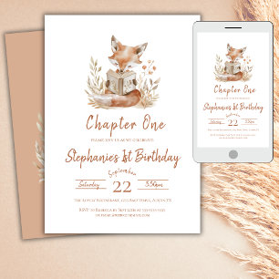 Chapter One Fox Reading a Book 1st Birthday Party  Invitation
