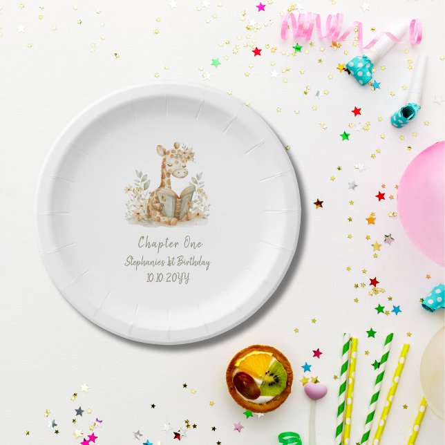 Chapter One Giraffe with Book  1st Birthday Party  Paper Plates (Creator Uploaded)