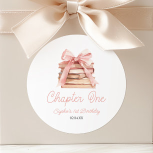 Chapter One Pink Bow Books 1st Birthday Party Classic Round Sticker
