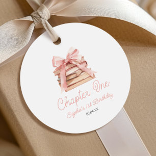 Chapter One Pink Bow Books 1st Birthday Party Favor Tags