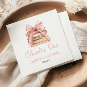 Chapter One Pink Bow Books 1st Birthday Party Napkins