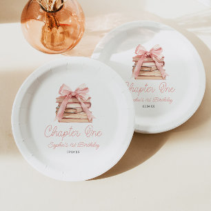 Chapter One Pink Bow Books 1st Birthday Party Paper Plates