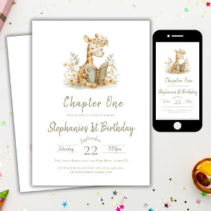 Chapter One Sage Green Bookish 1st Birthday Party Invitation