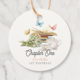 Chapter One Tea Butterfly Storybook 1st Birthday Favor Tags