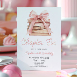 Chapter Six Pink Bow Storybook 6th Birthday Party Invitation