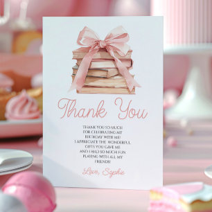Chapter Storybook Pink Bow Books Birthday Party Thank You Card