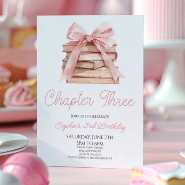 Chapter Three Bow Storybook 3rd Birthday Party Invitation (Creator Uploaded)