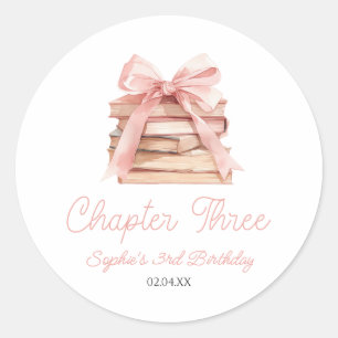Chapter Three Pink Bow Books 3rd Birthday Party Classic Round Sticker