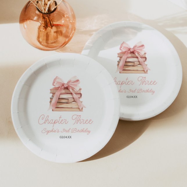 Chapter Three Pink Bow Books 3rd Birthday Party Paper Plates (Creator Uploaded)