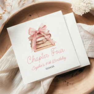 Chapter Three Pink Bow Books 4th Birthday Party Napkins
