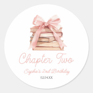 Chapter Two Pink Bow Books 2nd Birthday Party Classic Round Sticker