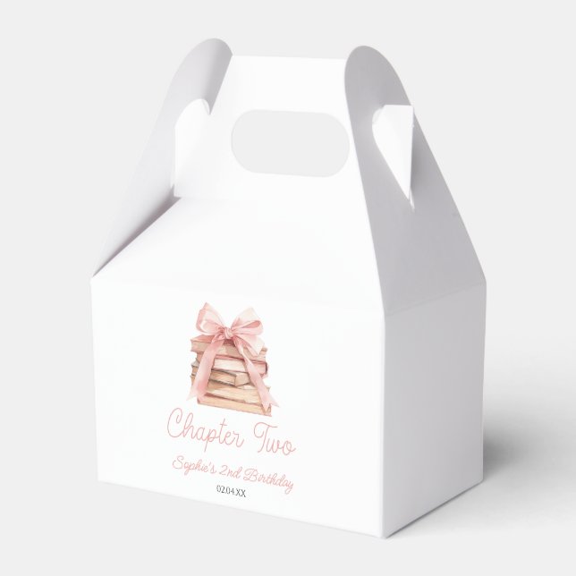 Chapter Two Pink Bow Books 2nd Birthday Party Favor Boxes (Front Side)