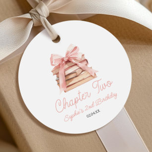 Chapter Two Pink Bow Books 2nd Birthday Party Favor Tags