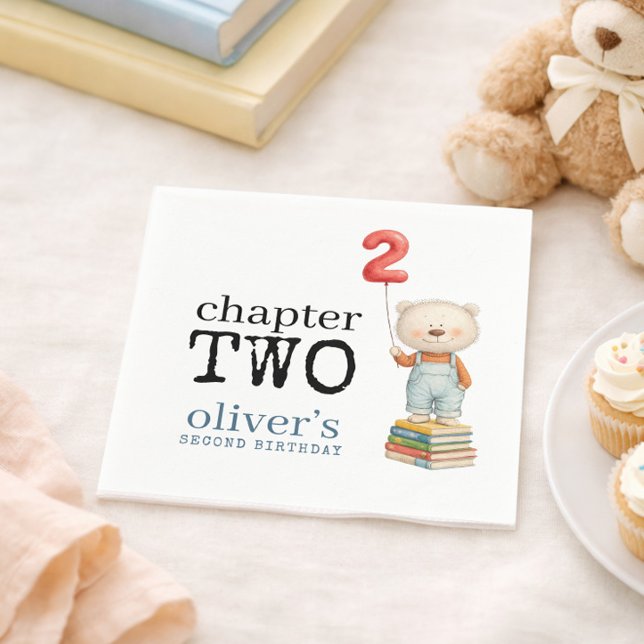 Chapter Two Teddy Bear Books Boy 2nd Birthday Napkins (Creator Uploaded)