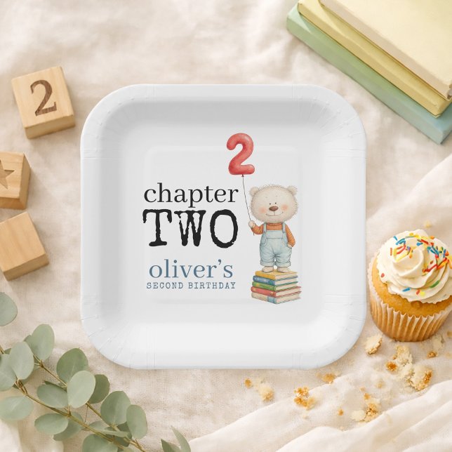 Chapter Two Teddy Bear Books Boy 2nd Birthday Paper Plates (Creator Uploaded)