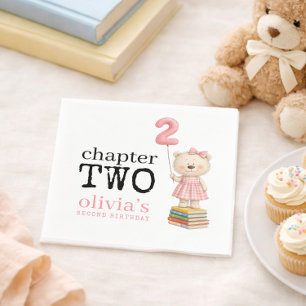Chapter Two Teddy Bear Books Girl 2nd Birthday Napkins