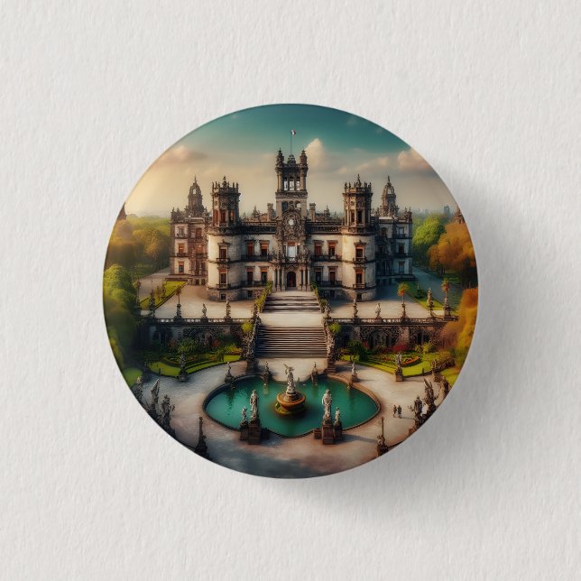 Chapultepec Castle Mexico Vintage Travel Button (Front)