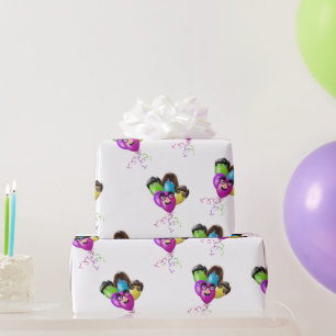 Character Birthday Balloons On White Wrapping Paper