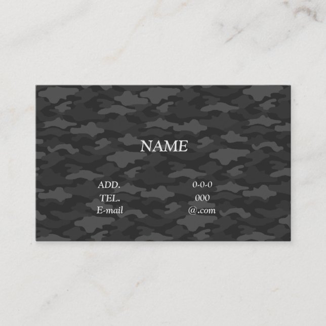Character Custom Camouflage Black Business Card (Front)