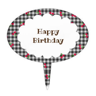 Character Custom Cherry Check Black Cake Topper