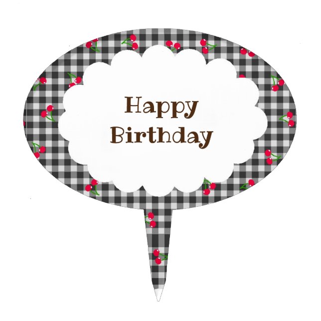 Character Custom Cherry Check Black Cake Topper (Front)