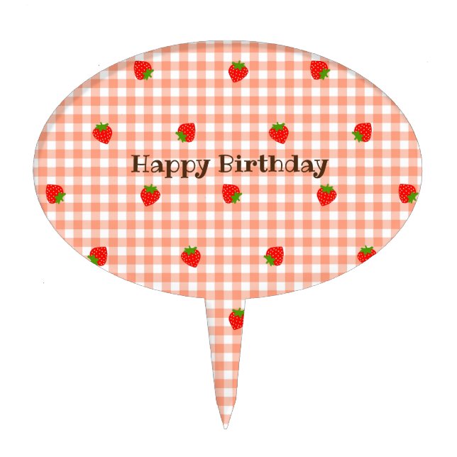 Character Custom Strawberry Check Orange Cake Topper (Front)