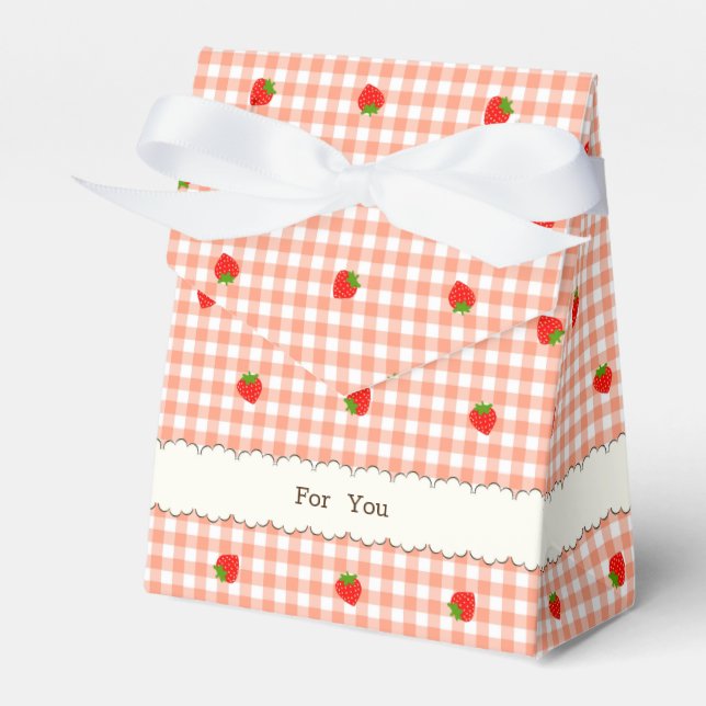 Character Custom Strawberry & Gingham Check (Salmo Favor Boxes (Front Side)