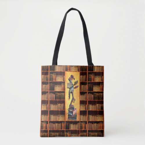 Character Man Reading Bookcase Library of Books To Tote Bag
