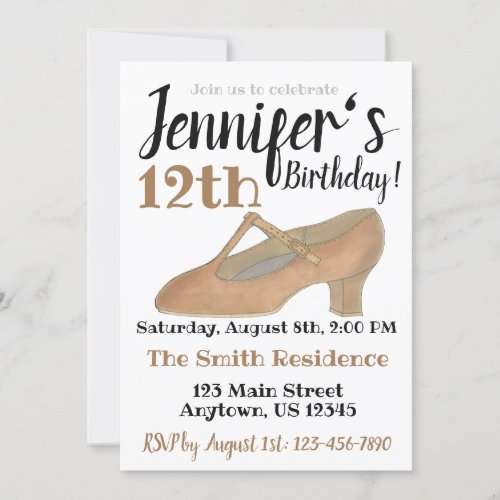 Character Tan T_Strap Dance Shoe Birthday Party  Invitation