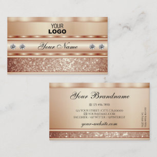 Characteristic Rose Gold Glitter Diamonds and Logo Business Card