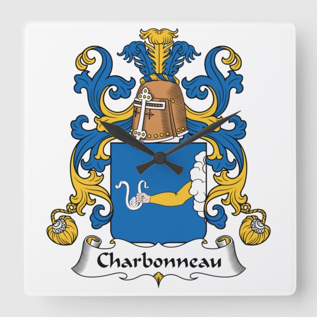 Charbonneau Family Crest Square Wall Clock (Front)