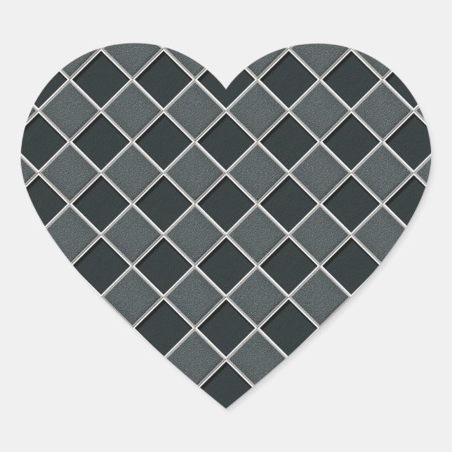 Charcoal 3D Style Checkers Heart Sticker (Front)