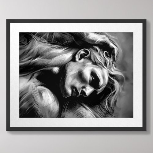 Charcoal Abstract Rough Sketch Reclining Man BW Poster