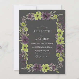Charcoal Amethyst Wreath Wedding Invitation