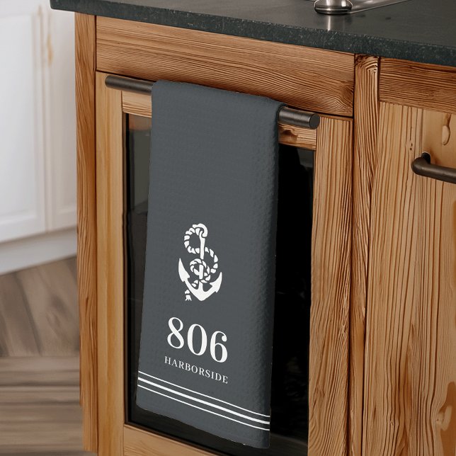 Charcoal |  Anchor House Number & Street Name Kitchen Towel (Creator Uploaded)