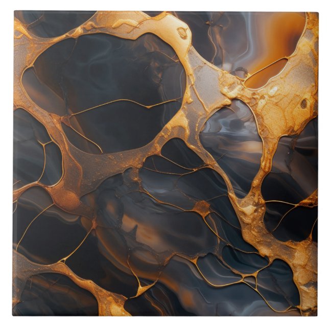 Charcoal and Amber Marble Relief Effect Ceramic Tile (Front)