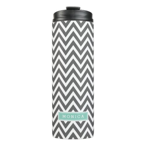 Charcoal and Aqua Chevron Monogram Thermal Tumbler