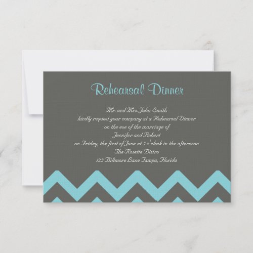 Charcoal and Aqua Chevron Posh Wedding Rehearsal Custom Invitations