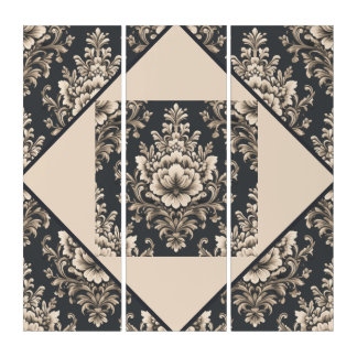 Charcoal and beige abstract scroll triptych