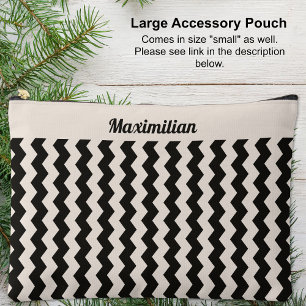 Charcoal and Cement Chevrons-LARGE Accessory Pouch