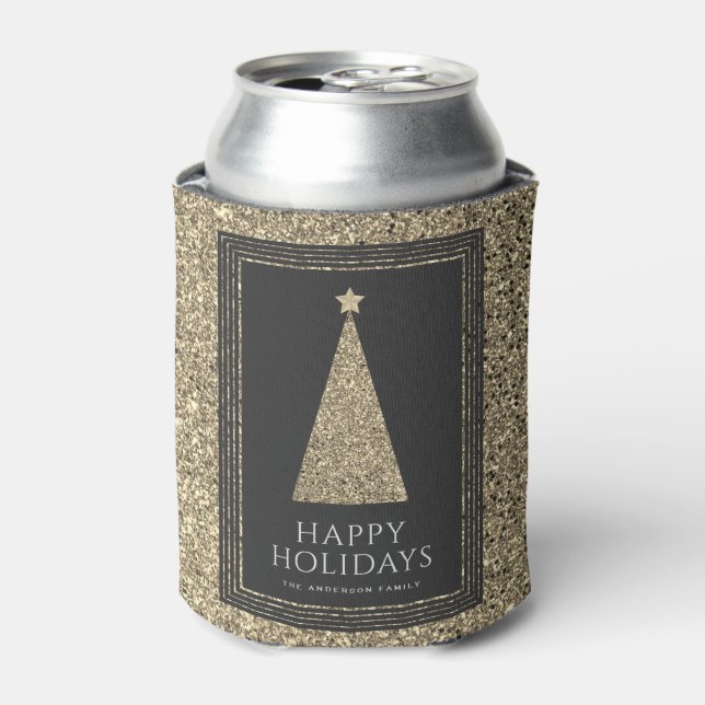 Charcoal and Copper Gold Glitter Christmas Tree Can Cooler (Can Front)