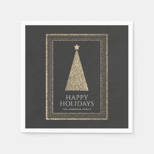 Charcoal and Copper Gold Glitter Christmas Tree Napkins