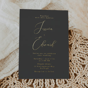 Charcoal and Gold Foil Wedding Invitation