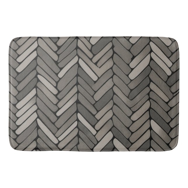 Charcoal and Gray Herringbone Elegant Geometric  Bath Mat (Front)