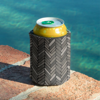 Charcoal and Gray Herringbone Elegant Geometric  Can Cooler