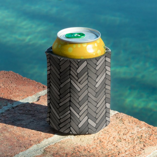 Charcoal and Gray Herringbone Elegant Geometric  Can Cooler (In Situ Pool)